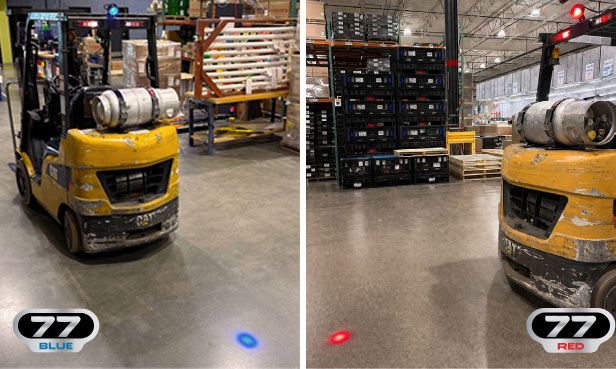 Powerful Model 77 Blue and Red Spot Warning Light - Forklift Safety Lights for Warehouses and Industrial Vehicles